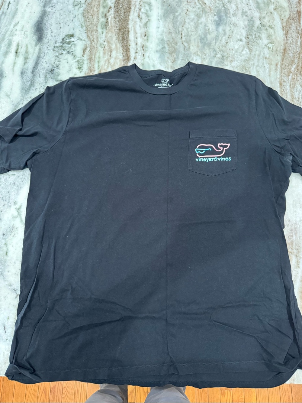Vineyard Vines Black Short-Sleeve Pocket Tee with Multicolor Whale